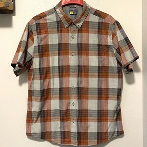 Eddie Bauer Classic Fit Shirt - Orange Plaid & Wrinkle Resistant - Size XL